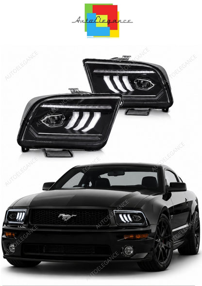 💕 Fari Anteriori Adatto per Ford Mustang 04-09 Full LED DRL Neri 💕
