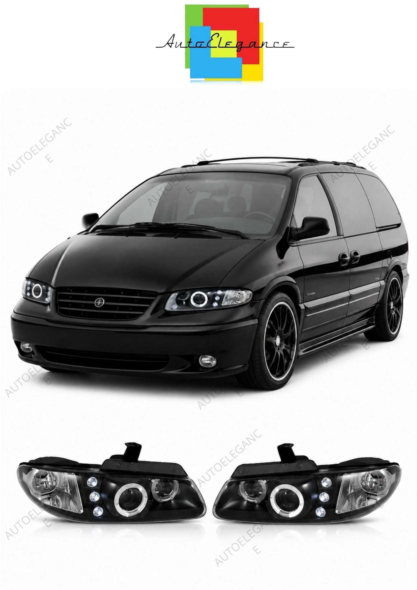 💕 Fari Anteriori Adatto per Chrysler Voyager 1996-2002 Angel Eyes Neri 💕