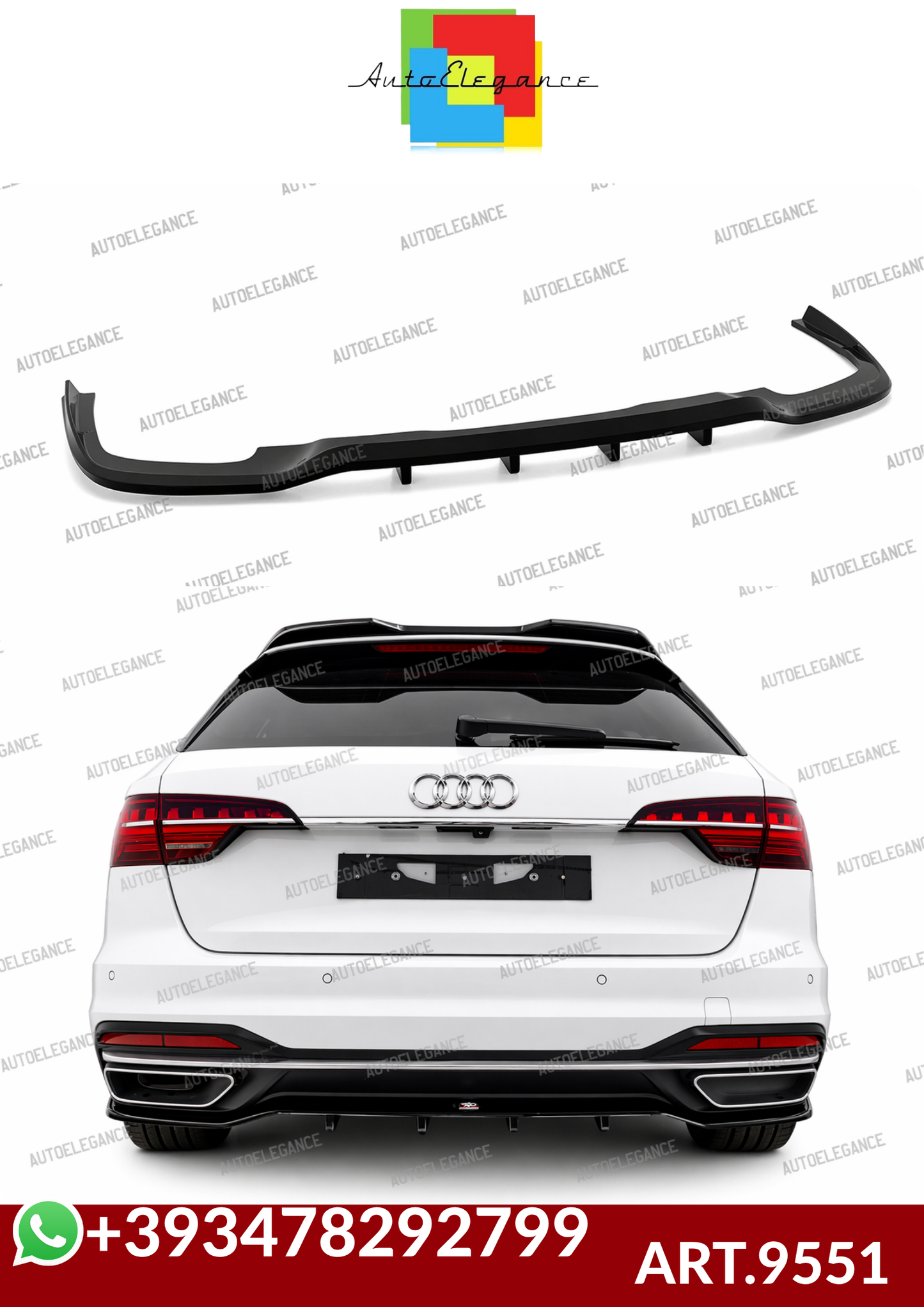 💕ART.9551 Splitter posteriore Audi A4 B9 Facelift Avant NERO  LUCIDO 💕