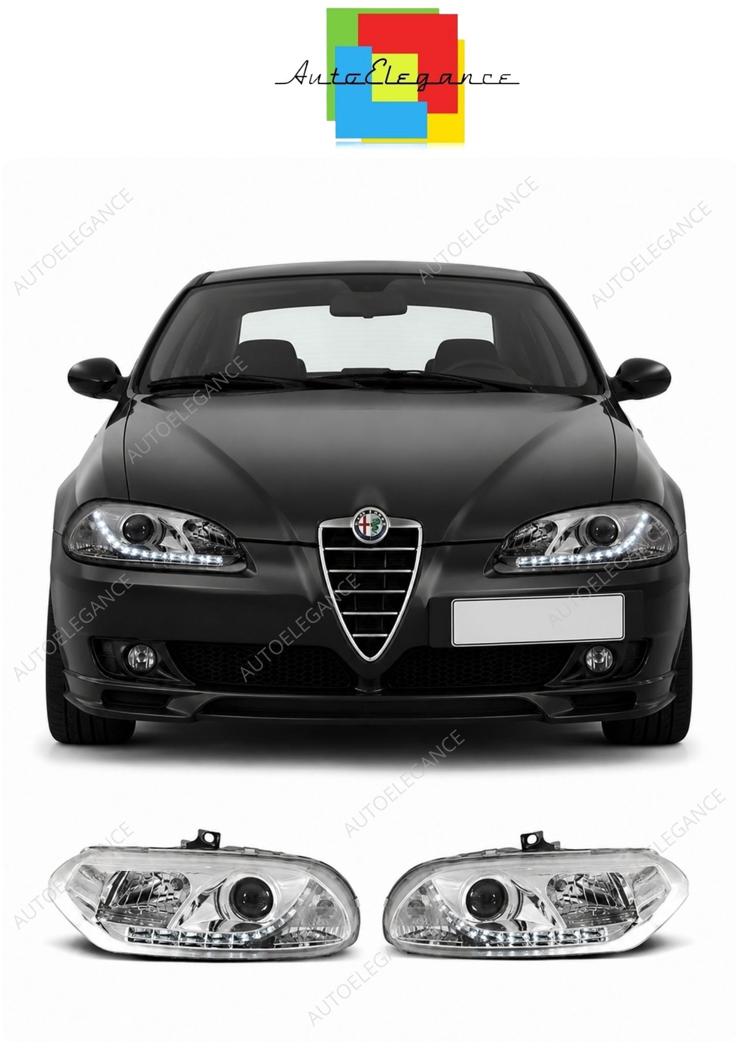 💕 Fari Anteriori Adatto per Alfa Romeo 156 1997-2003 Daylight LED Cromati 💕