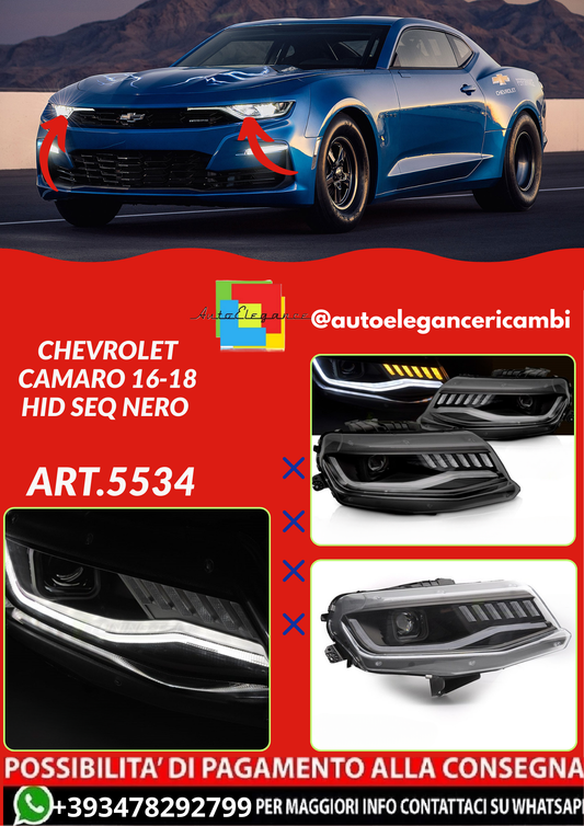 ART.5534 FARI ANTERIORI CHEVROLET CAMARO 16-18 HID SEQ NERO
