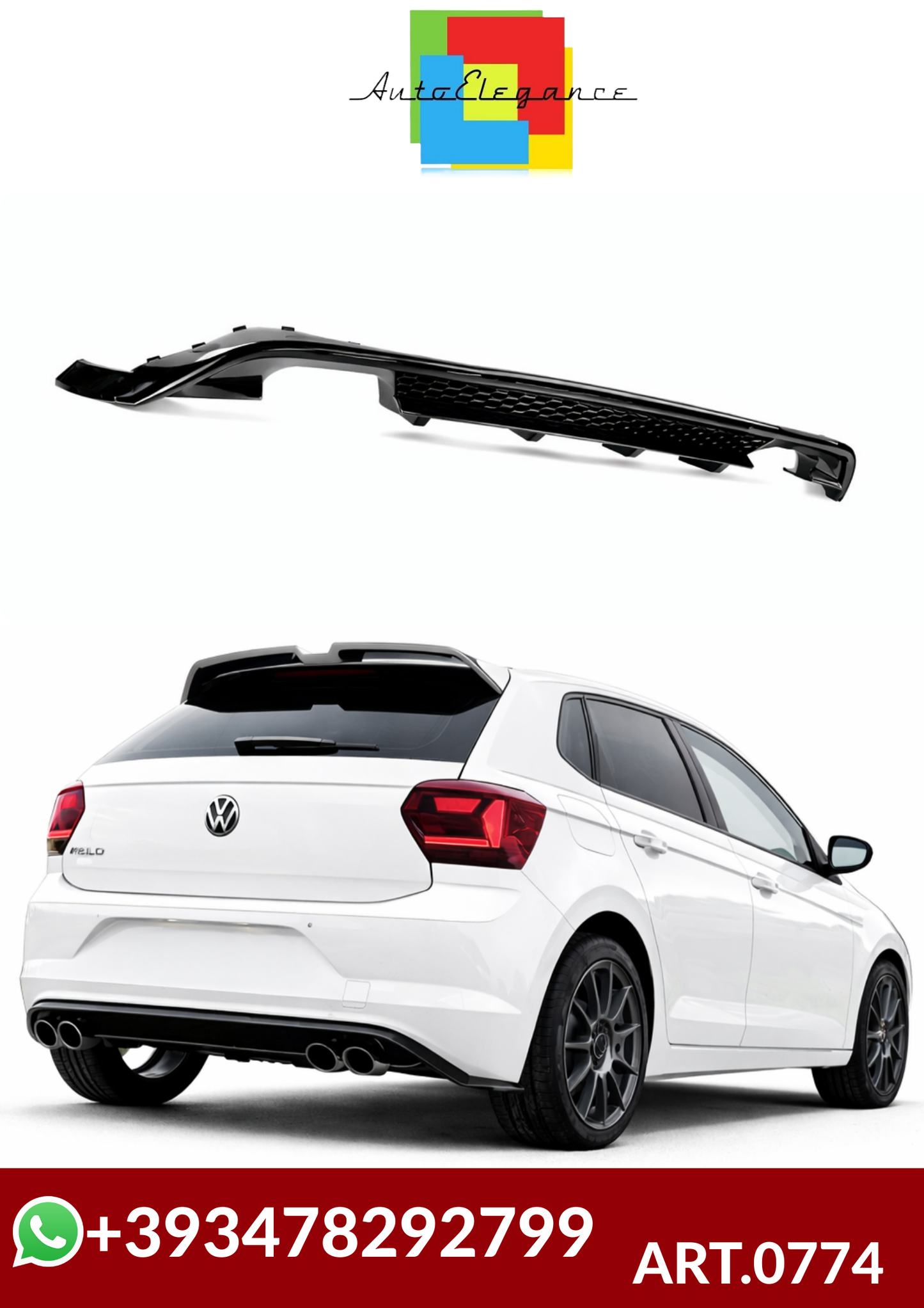 💕ART.0774  DIFFUSORE VW POLO AW1 2017-2022 LOOK GTI NERO LUCIDO 💕