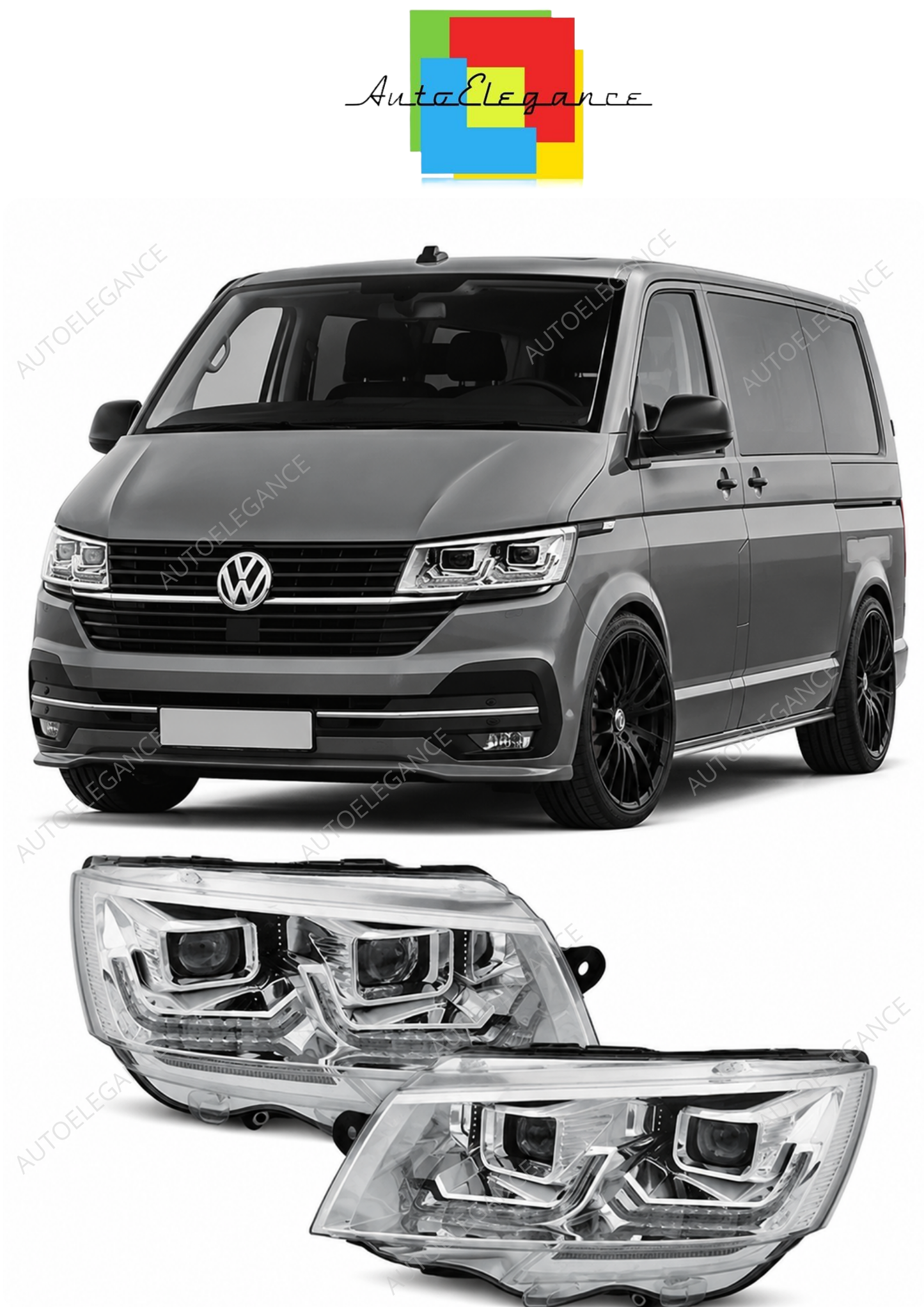 💕 Fari Anteriori Adatto per VW T6.1 2020- Tube Light DRL LED Cromati Sequenziali 💕