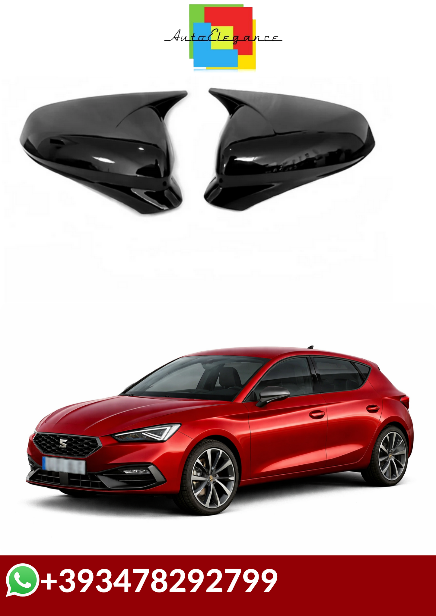 💕 COVER CALOTTE SPECCHIO  Seat Leon MK4 Cupra 2020-2024 NERO LUCIDO💕