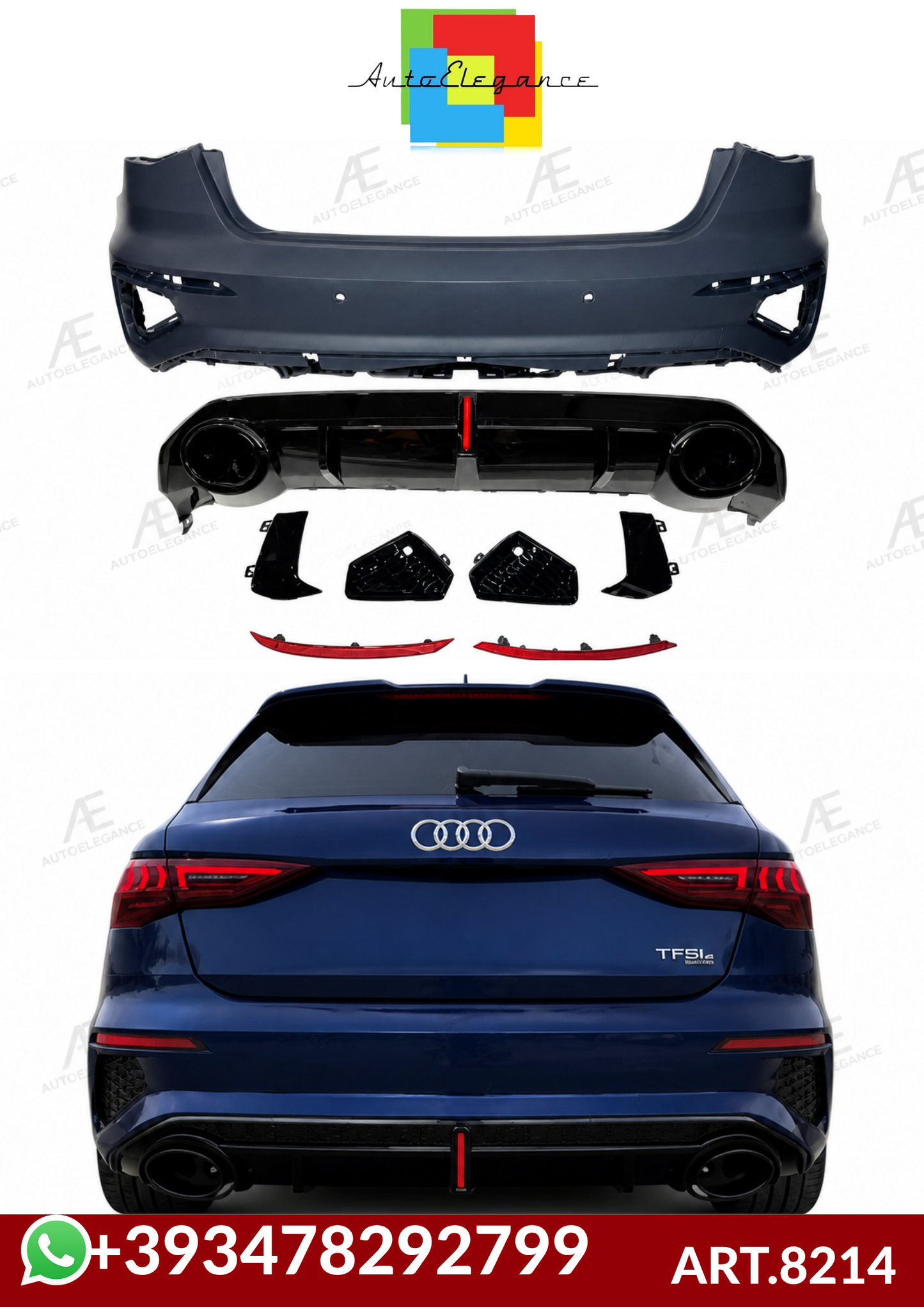 💕ART.8214  PARAURTI POSTERIORI  Audi A3 Sportback 2019-2024, Look RS3💕