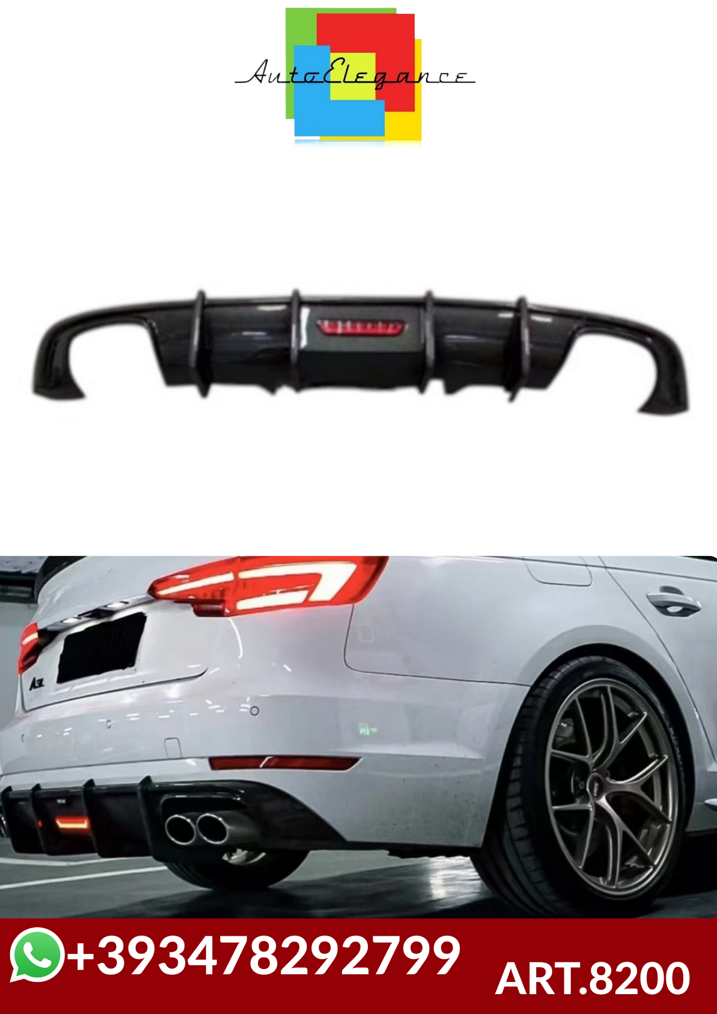 💕ART.8200 DIFFUSORE AUDI A4 B9 CARBONIO SLINE CON TERZO STOP LED 💕