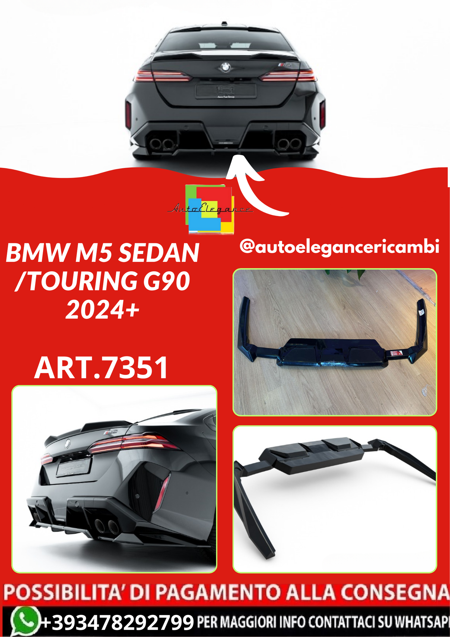 ART.7351  SPLITTER POSTERIORI BMW SERIE 5 M5 G90 2024+ NERO LUCIDO