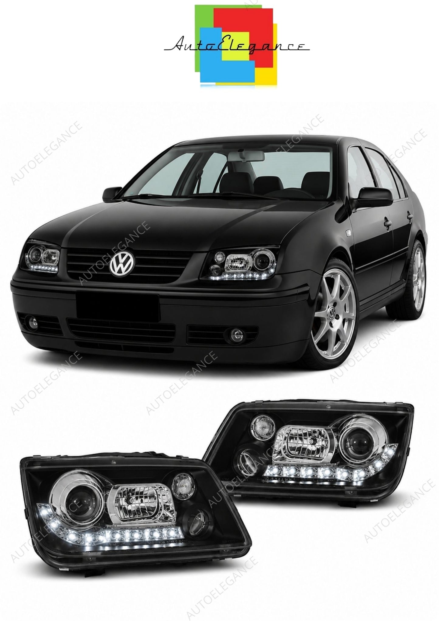💕 Fari Anteriori Adatto per VW Bora 98-05 Daylight LED Neri 💕