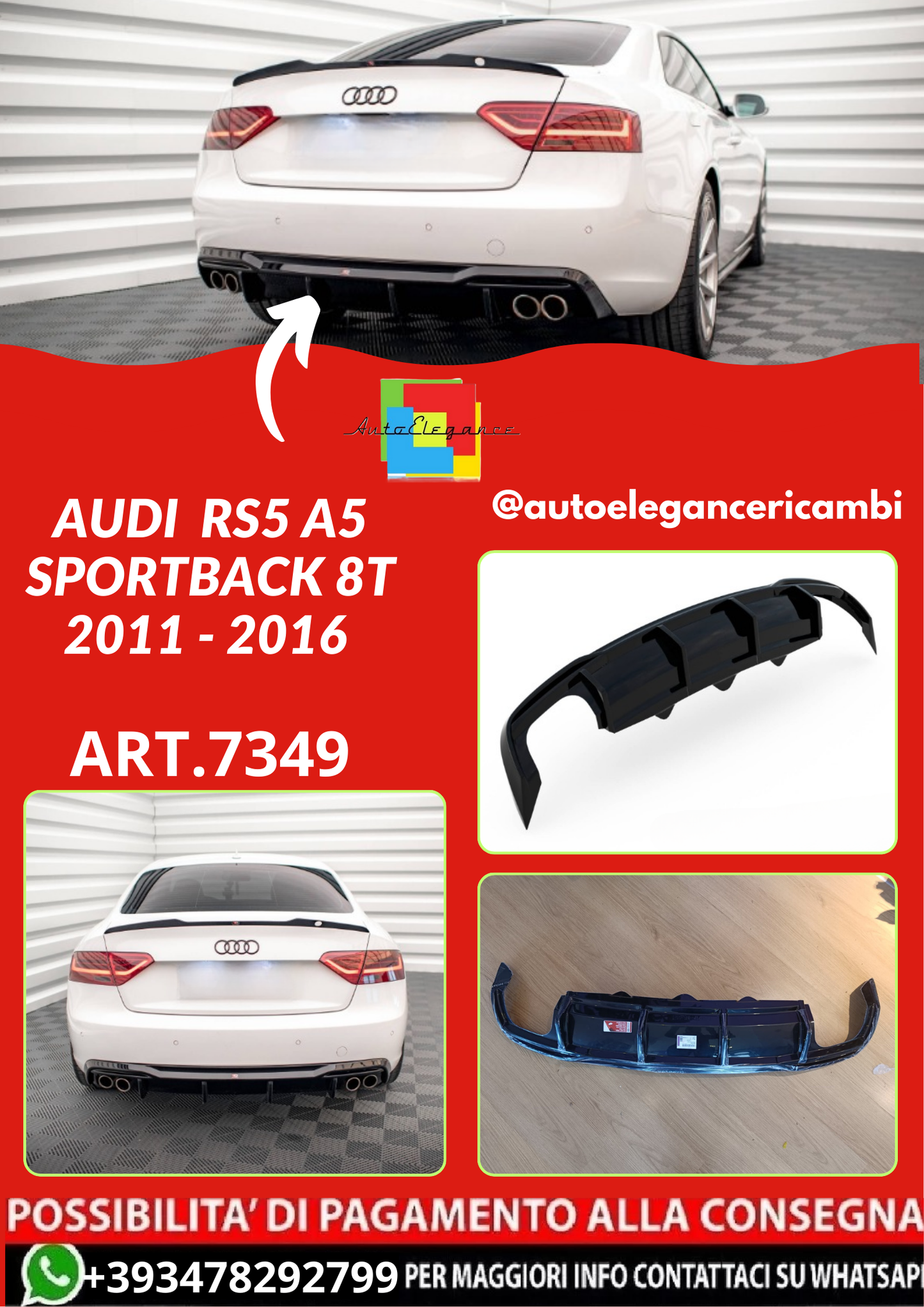 ART.7349  DIFFUOSORE AUDI  RS5 A5 Sportback 8T 2011 - 2016 NERO LUCIDO