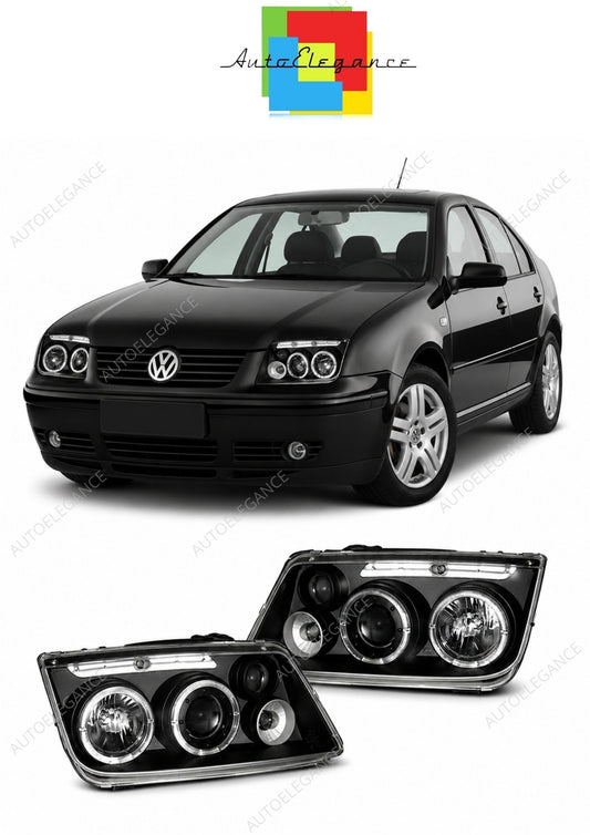 💕 Fari Anteriori Adatto per VW Bora 98-05 Angel Eyes Neri 💕