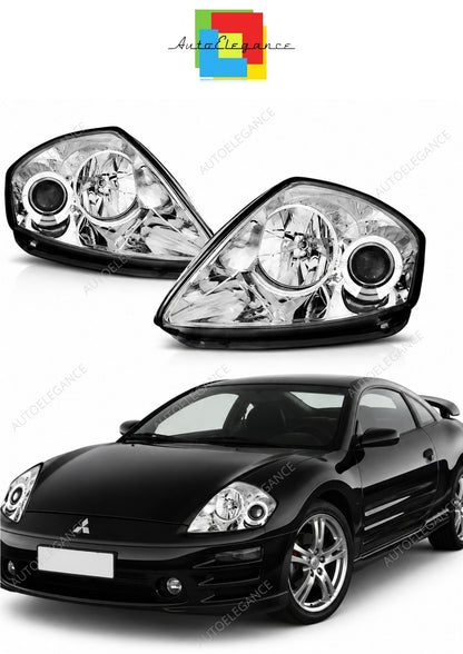 💕 Fari Anteriori Adatto per Mitsubishi Eclipse D50 00-05 Angel Eyes Cromati 💕