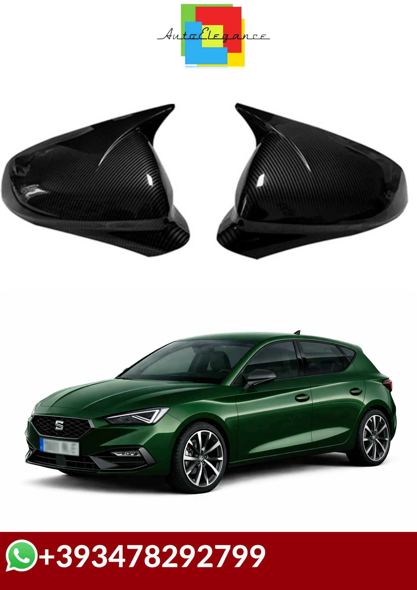 💕 COVER CALOTTE SPECCHIO  Seat Leon MK4 Cupra 2020-2024 CARBONIO💕