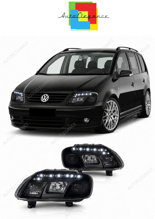 💕 Fari Anteriori Adatto per VW Touran 02-06 / Caddy 02-06 Daylight LED Neri 💕