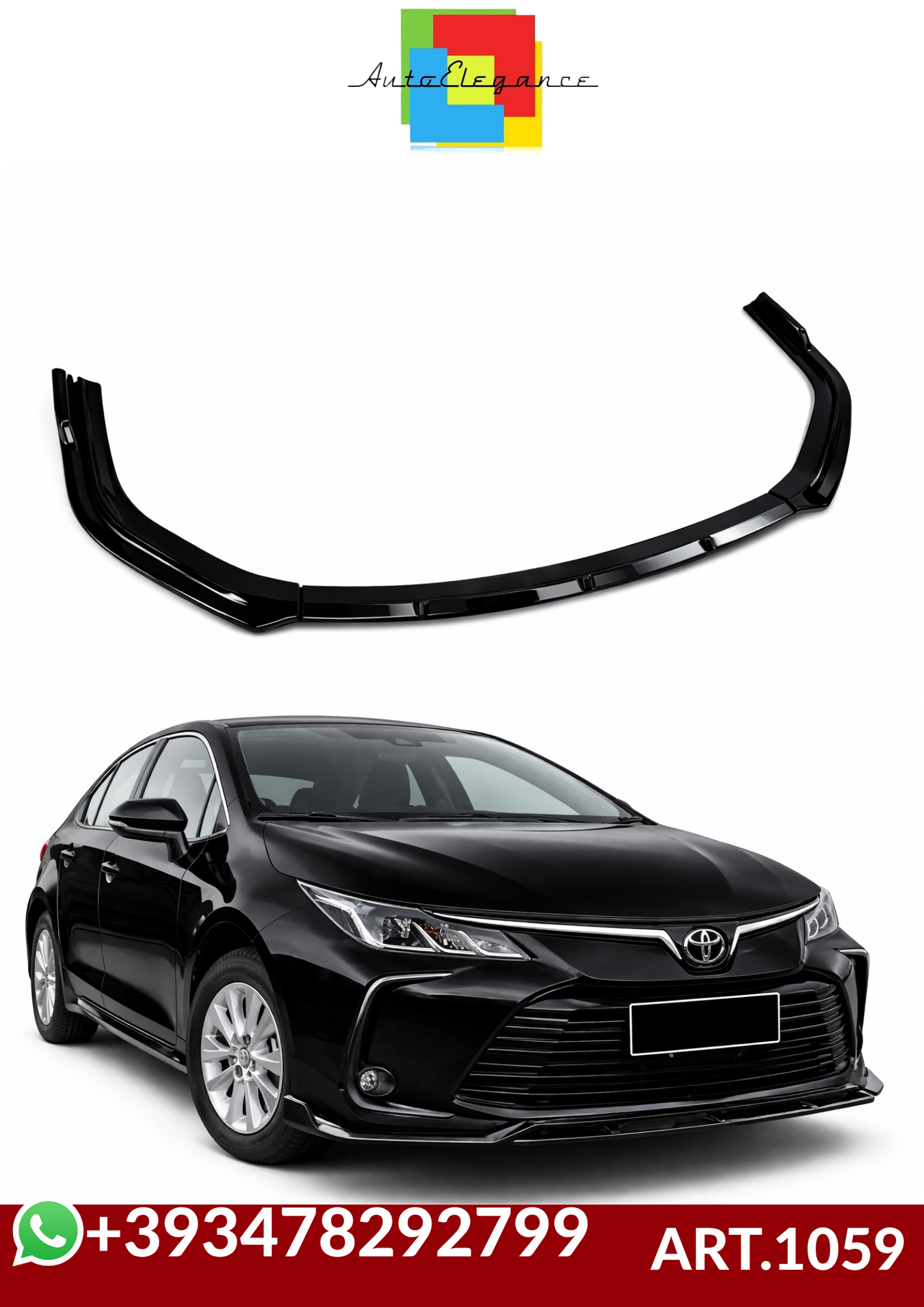 💕ART.1059 SPLITTER TOYOTA COROLLA XII 2020+ STANDARD NERO LUCIDO 3 PEZZI💕
