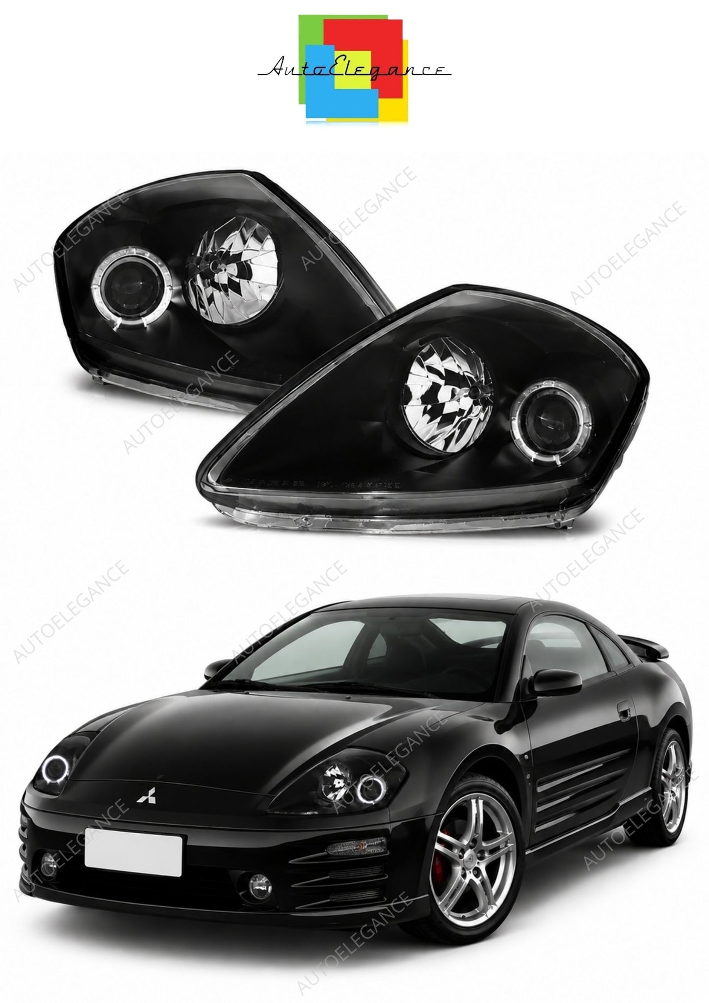 💕 Fari Anteriori Adatto per Mitsubishi Eclipse D50 00-05 Angel Eyes Neri 💕