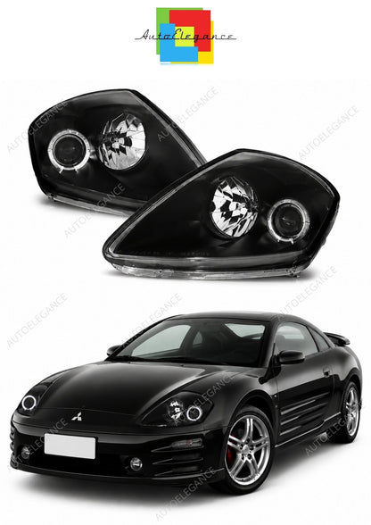 💕 Fari Anteriori Adatto per Mitsubishi Eclipse D50 00-05 Angel Eyes Neri 💕