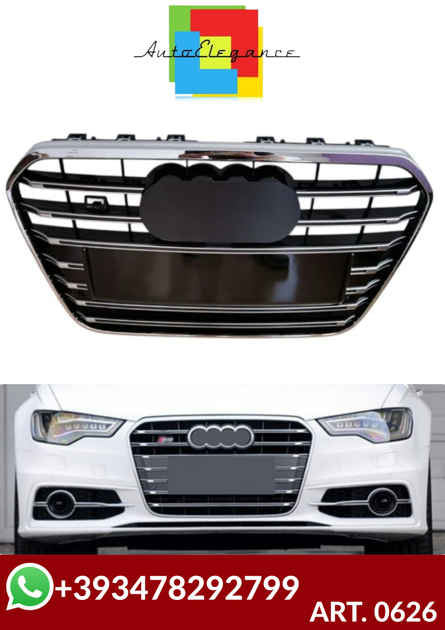 💕AART. 0626 GRIGLIA AUDI A6 4G C7 2011-2014 LOOK S6 NERA PROFILI CROMATI💕