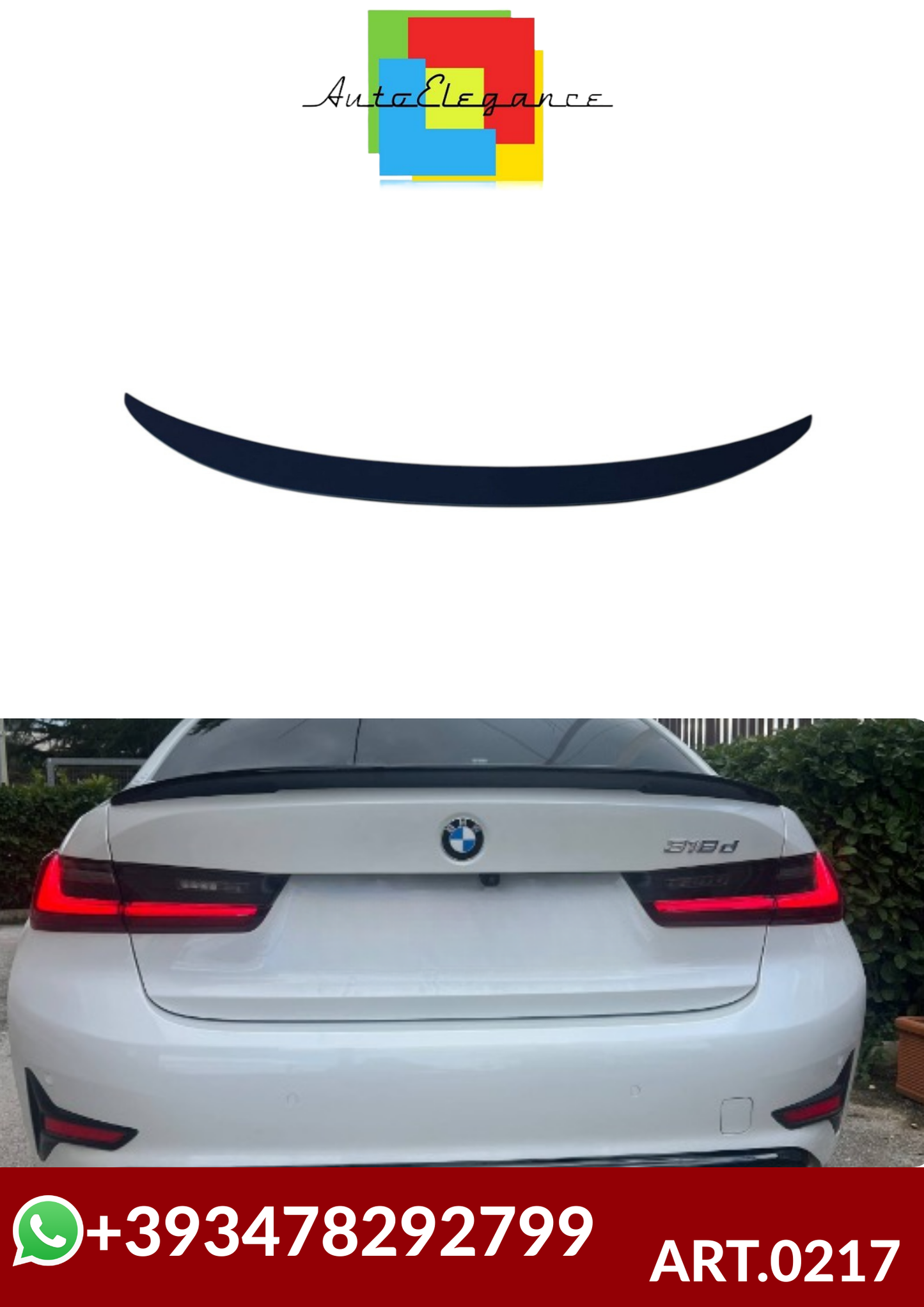 💕ART.0217  SPOILER BMW SERIE 3 G20 BERLINA M SPORT NERO LUCIDO💕