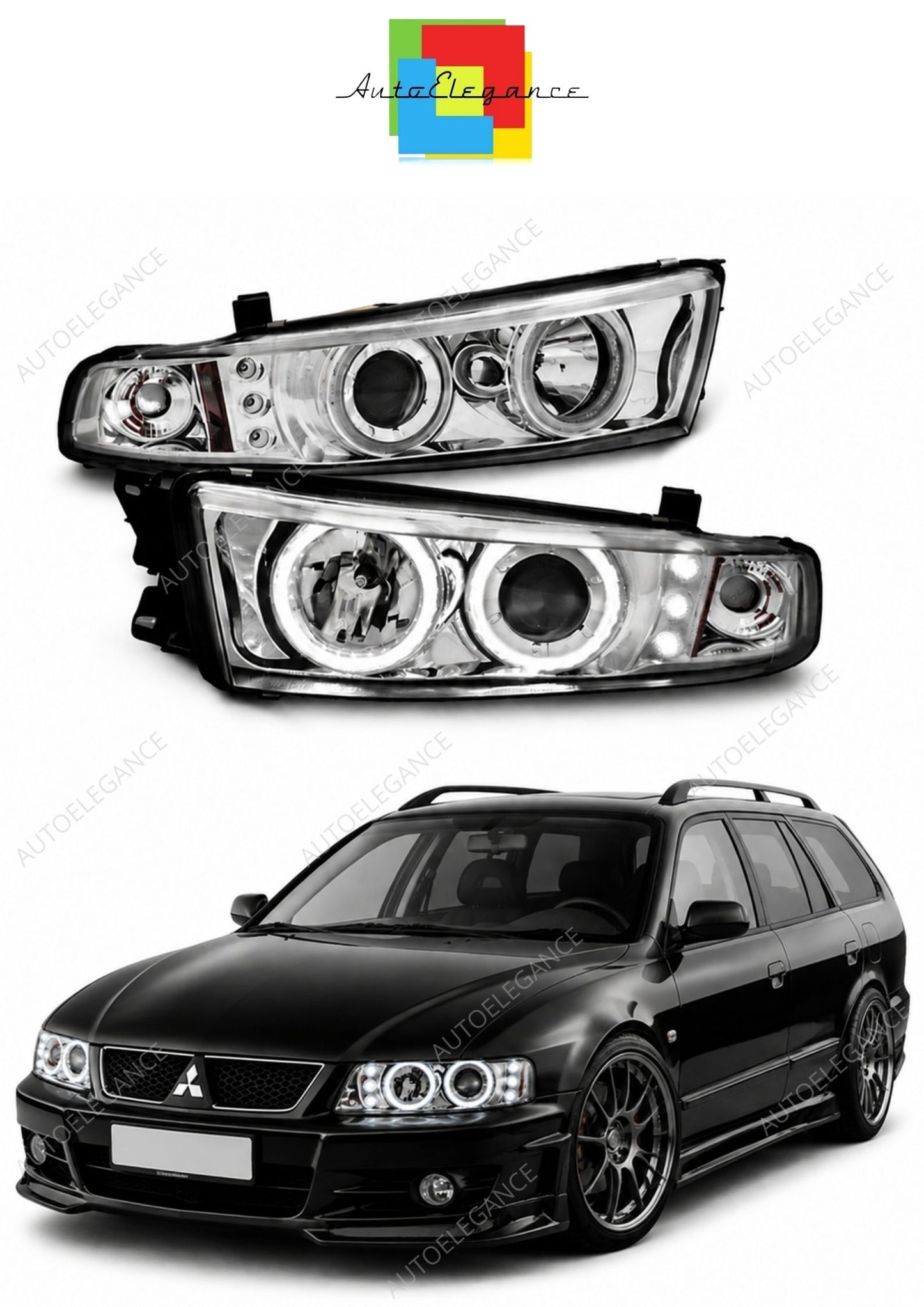 💕Fari Anteriori Adatto per Mitsubishi Galant EA0 96-06 Angel Eyes CCFL Cromo💕