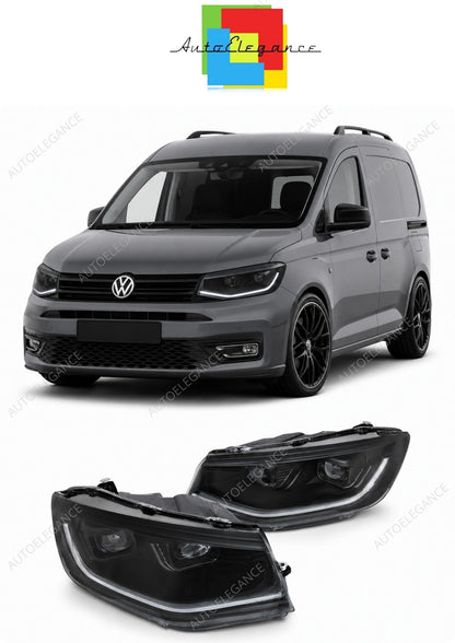 💕 Fari Anteriori Adatto per VW Caddy 20- Tube Light LED DRL Seq Neri 💕