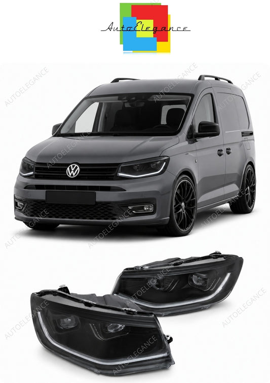 💕 Fari Anteriori Adatto per VW Caddy 20- Tube Light LED DRL Seq Neri 💕