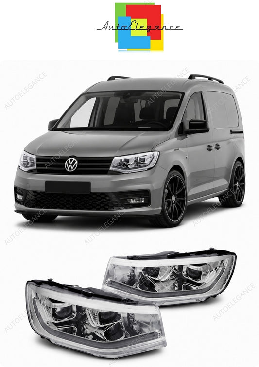💕 Fari Anteriori Adatto per VW Caddy 20- Tube Light Chrome DRL Seq 💕