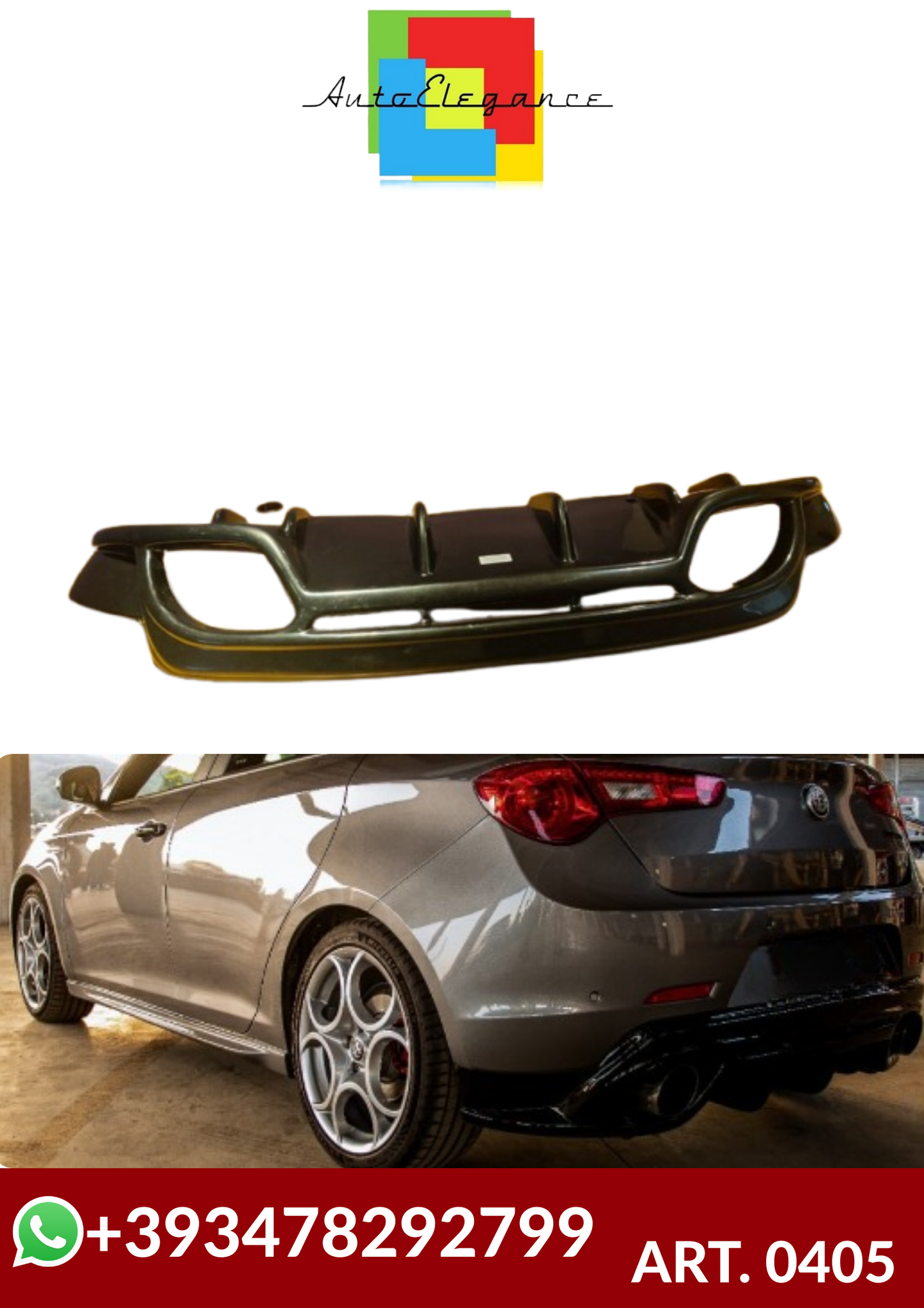💕ART. 0405 DIFFUSORE ALFA ROMEO GIULIETTA LOOK QUADRIFOGLIO NERO LUCIDO💕