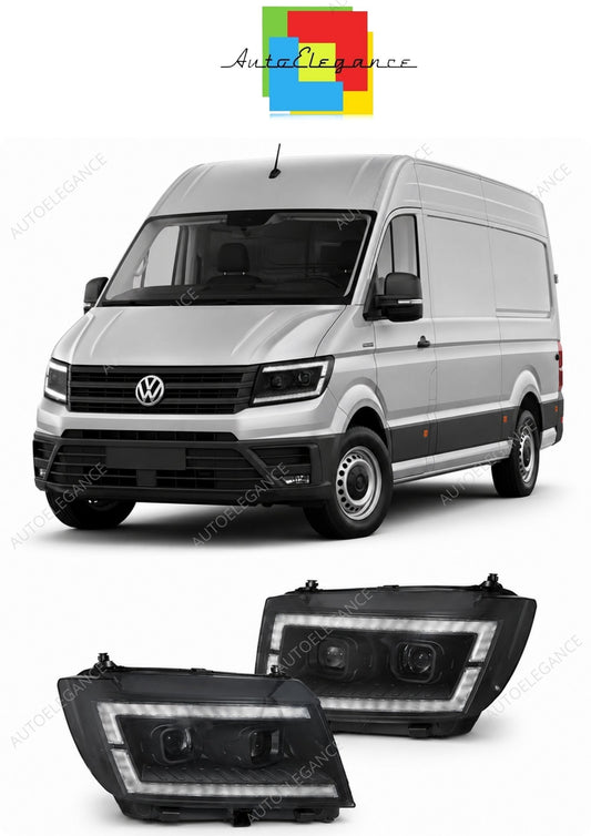 💕 Fari Anteriori Adatto per VW Crafter II 17- Tube Light LED DRL Seq Neri 💕