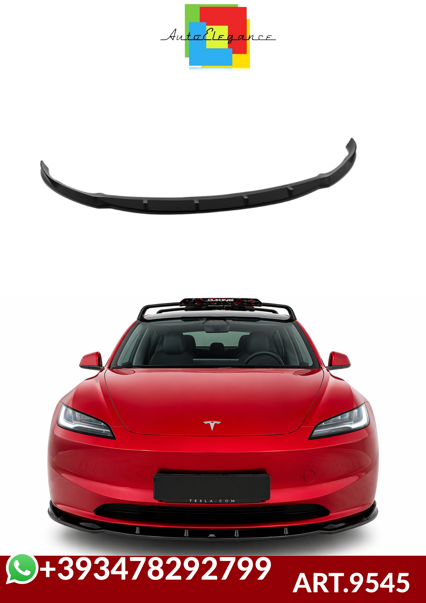 💕ART.9545  SPLITER  Tesla Model 3 Mk1 NERO  LUCIDO💕