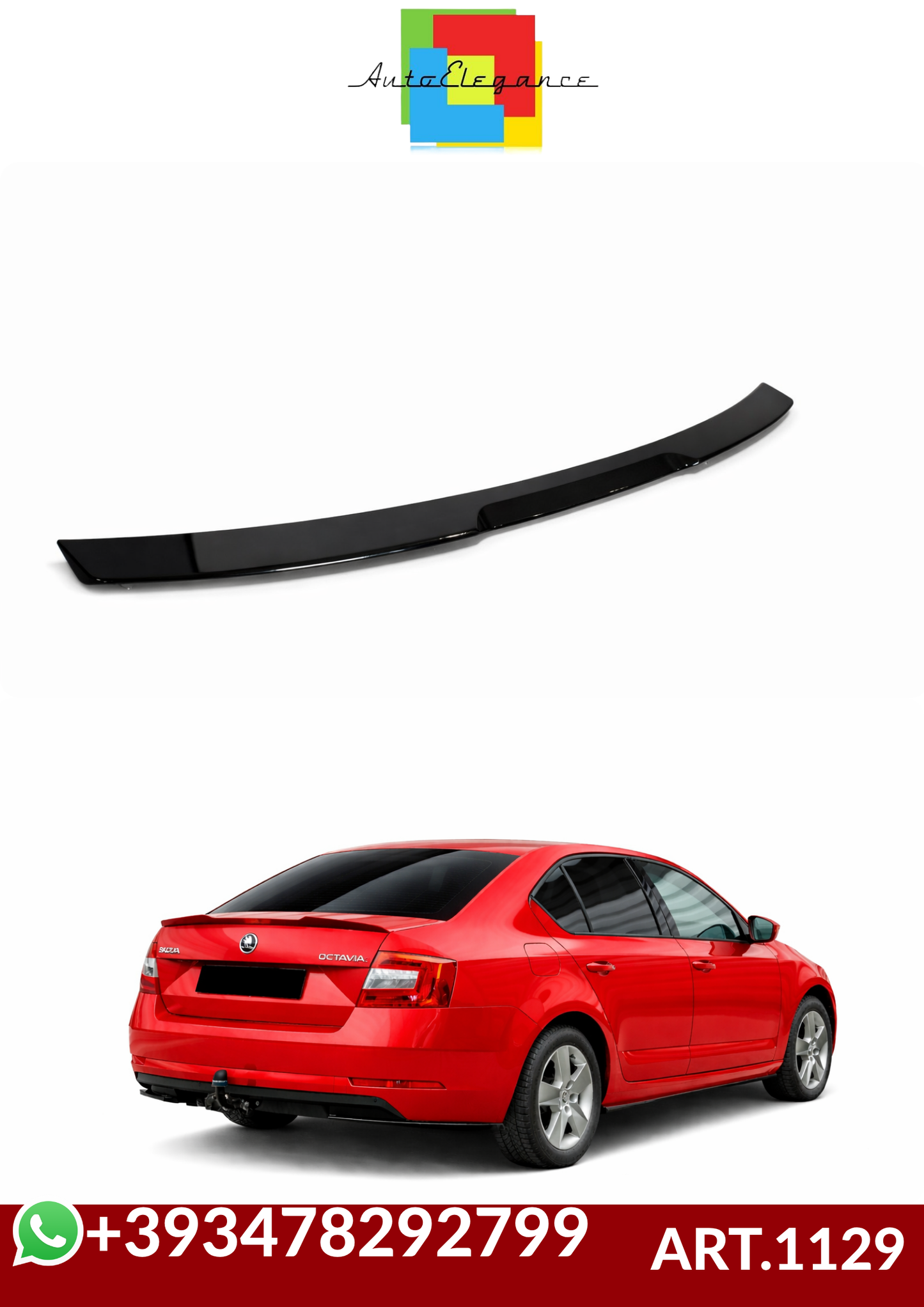 💕ART.1129 SPOILER SKODA OCTAVIA MK3 2012-2020 LOOK F80 NERO LUCIDO💕