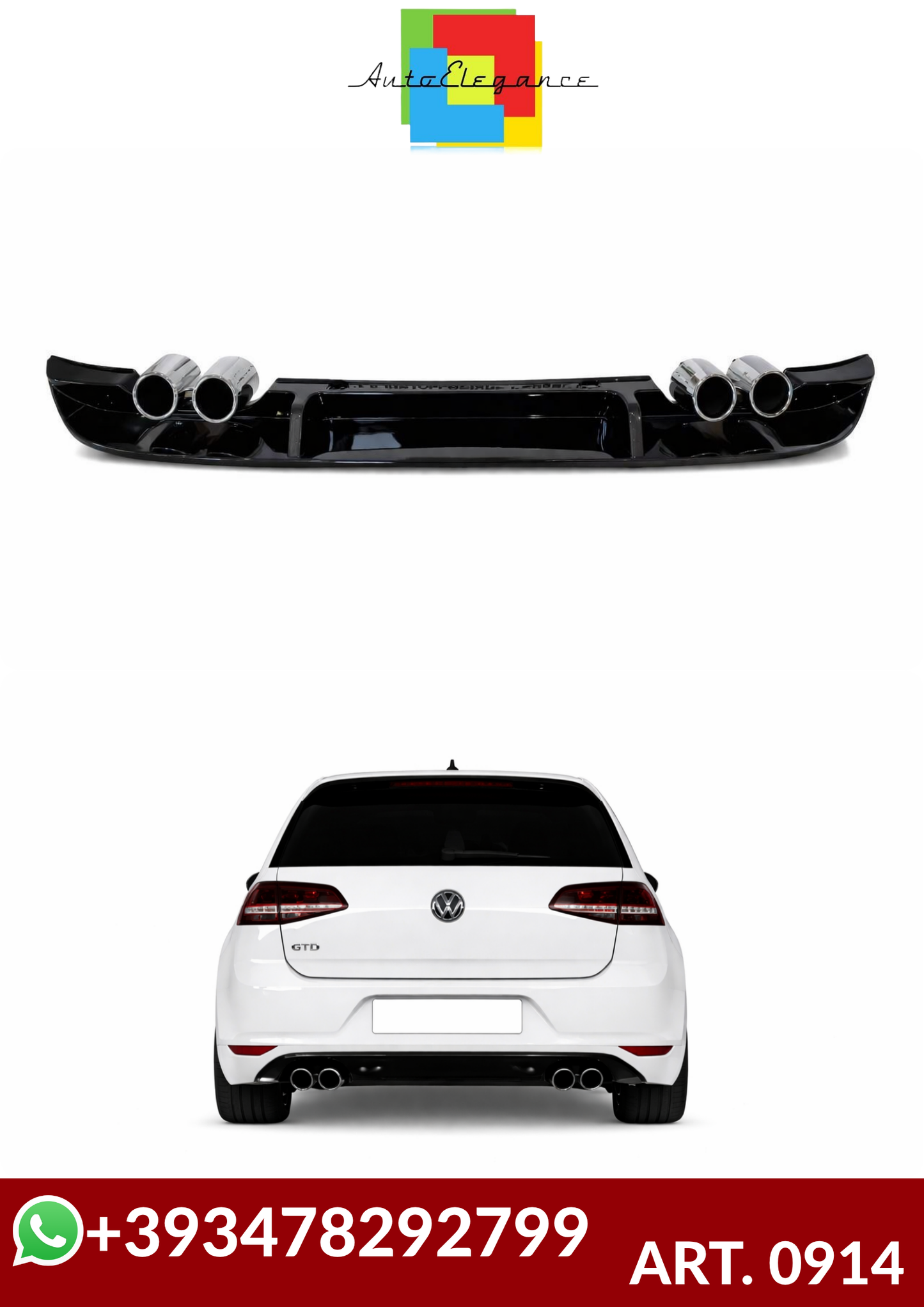 💕 ART. 0914 DIFFUSORE VW GOLF 7.5 LOOK RLINE TERMINALI 2+2💕