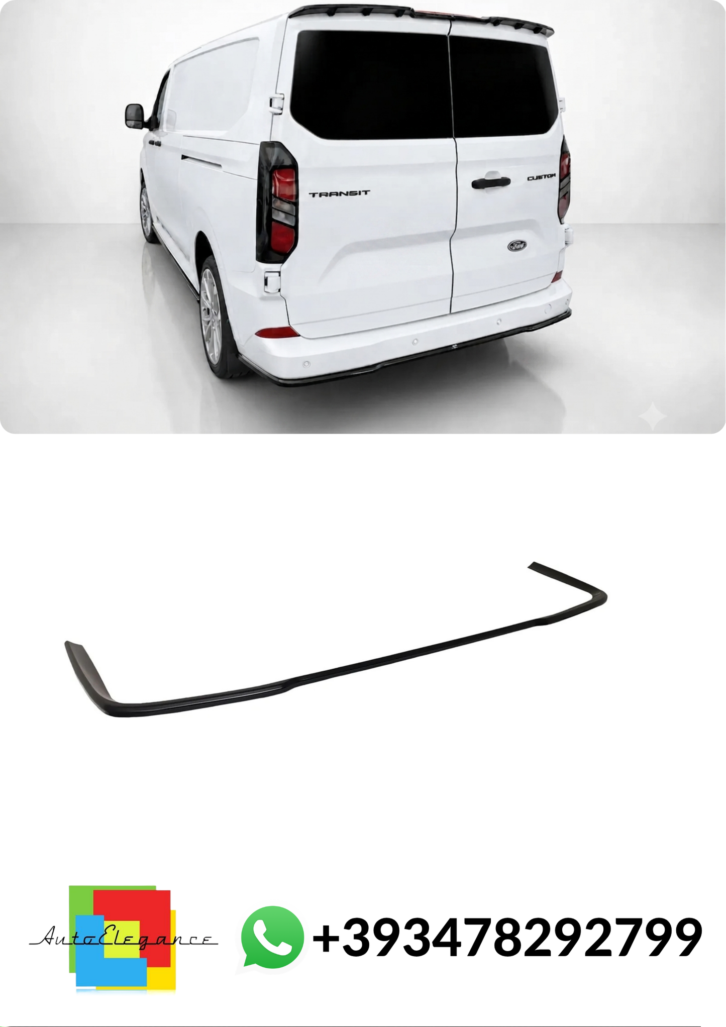 💕SPLITTER POSTERIORE Ford Transit Custom/Tourneo Mk2/Volkswagen T2 NERO LUCIDO💕