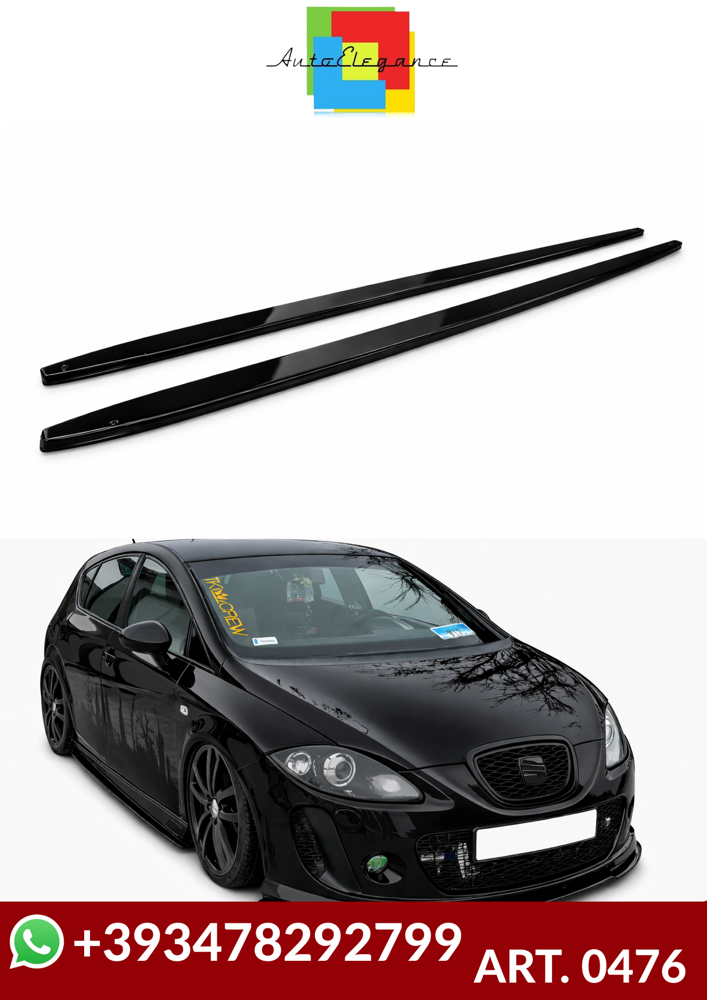 💕ART. 0476  SOTTO MINIGONNE SEAT LEON 1P NERO LUCIDO 💕