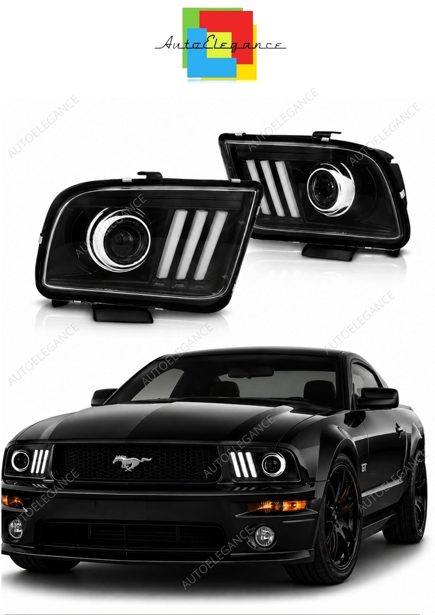 💕 Fari Anteriori Adatto per Ford Mustang 04-09 LED Tube Light Neri 💕