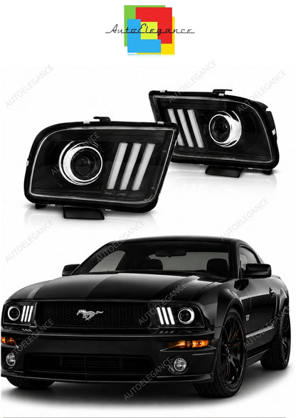 💕 Fari Anteriori Adatto per Ford Mustang 04-09 LED Tube Light Neri 💕