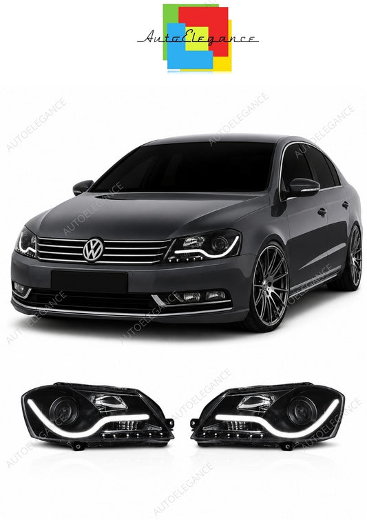 💕 Fari Anteriori Adatto per VW Passat B7 2010-2014 Tube Light LED Neri 💕