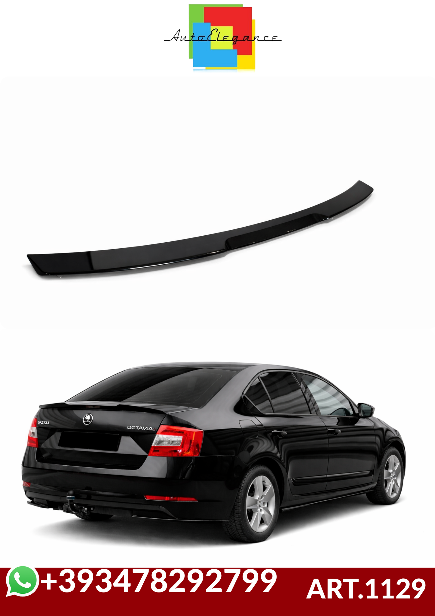 💕ART.1129 SPOILER SKODA OCTAVIA MK3 2012-2020 LOOK F80 NERO LUCIDO💕
