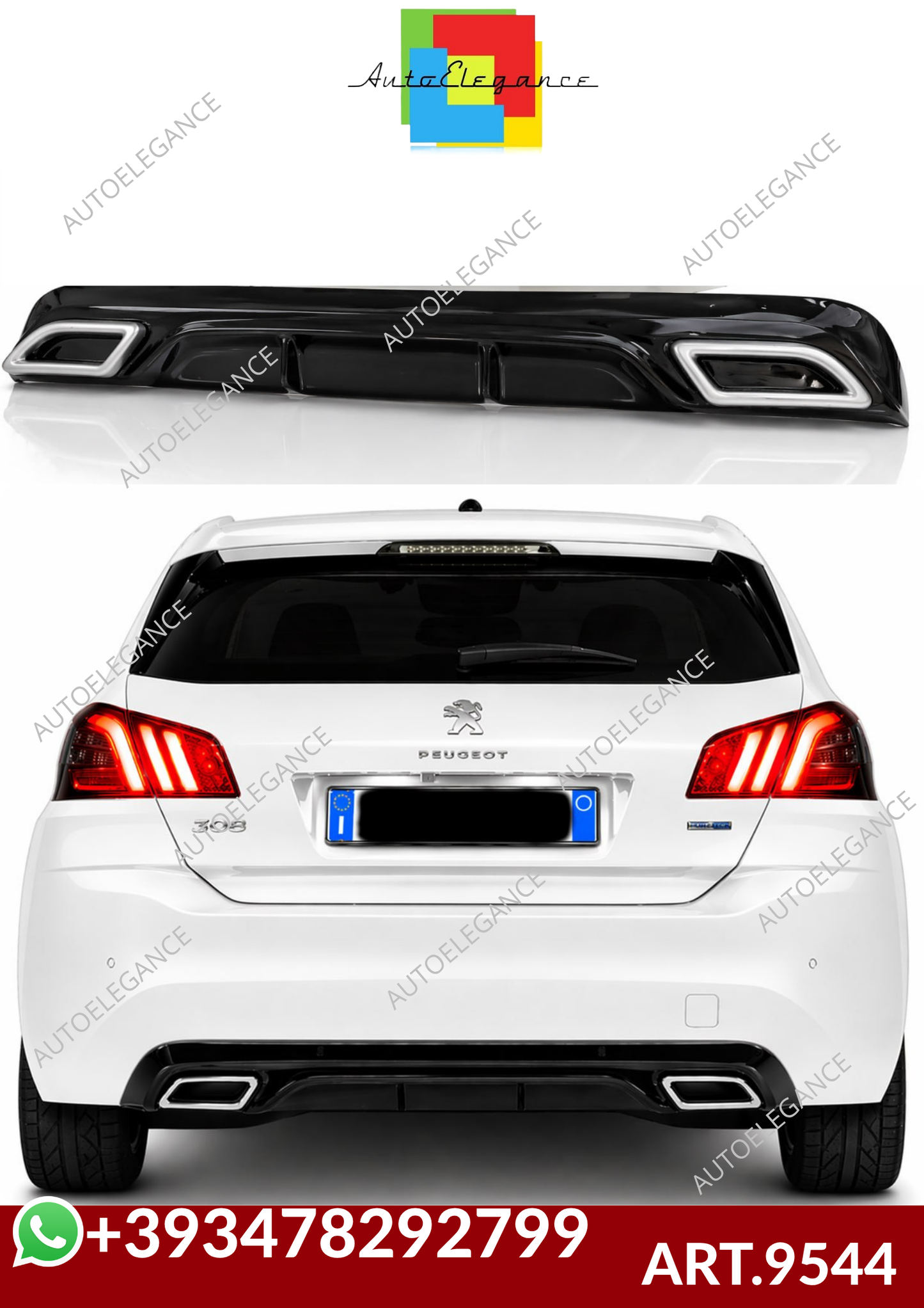💕ART.9544 DIFFUSORE PEUGEOT 308 II 5 PORTE 13-21 LOOK  NERO LUCIDO TERMINAL💕