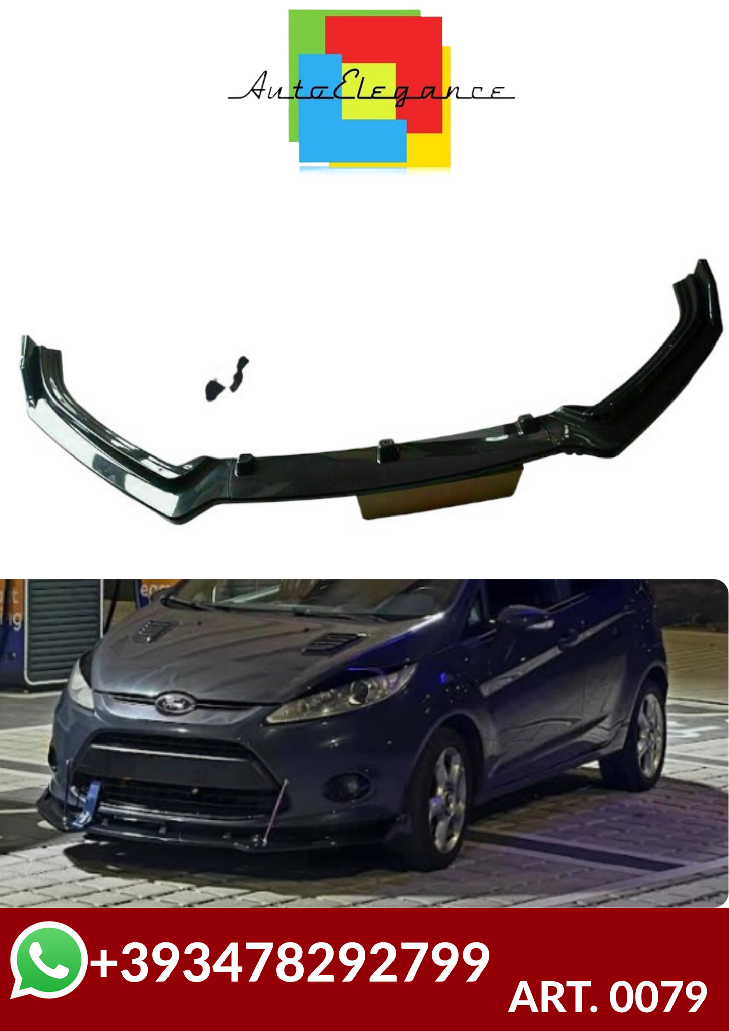 ART. 0079 SPLITTER FORD FIESTA  MK7  3 PEZZI  NERO  LUCIDO