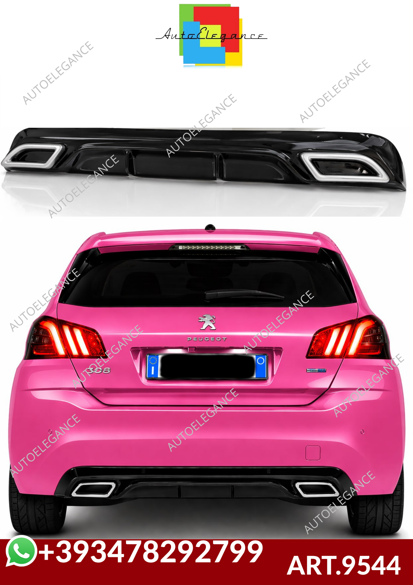 💕ART.9544 DIFFUSORE PEUGEOT 308 II 5 PORTE 13-21 LOOK  NERO LUCIDO TERMINAL💕