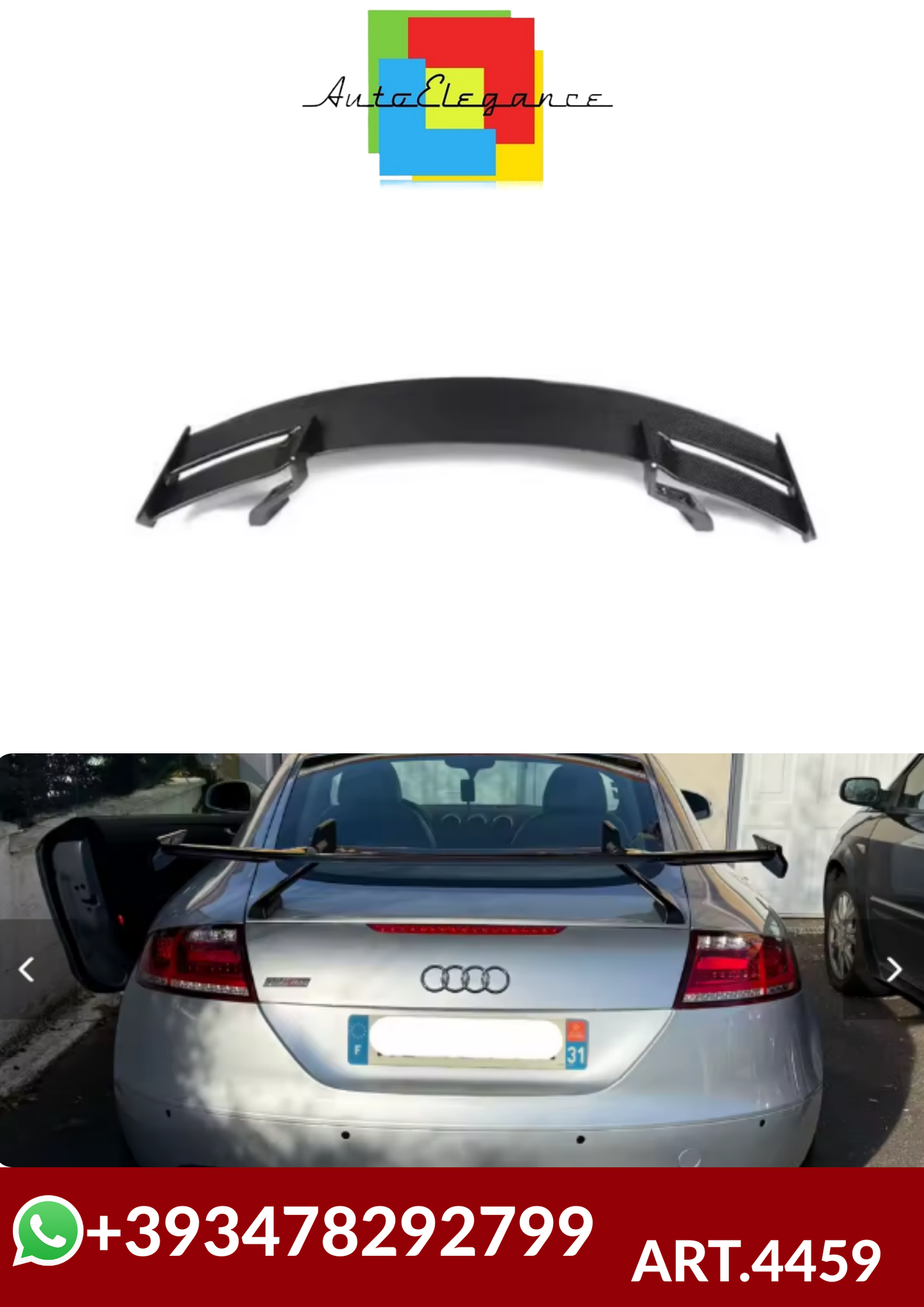 💕ART.4459  SPOILER  Audi TT TTS TTRS R8 V8 MK3 Mk2  CARBONIO 💕