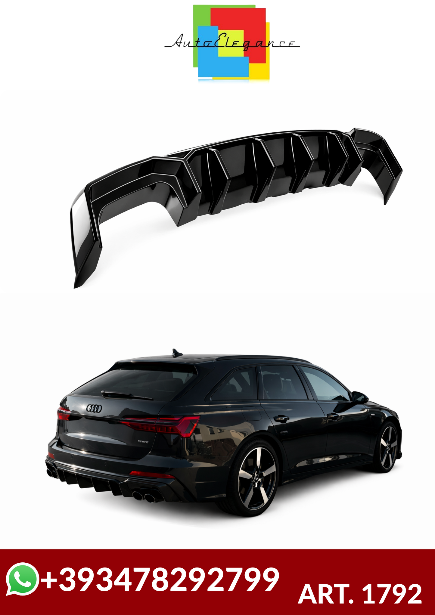 💕ART. 1792 DIFFUSORE AUDI  A6 C8 2018+ SLINE S6 NERO LUCIDO 💕