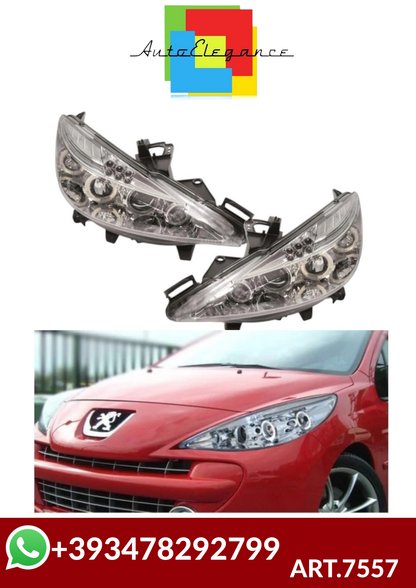 ART.7557 FARI ANTERIORE PEUGEOT 207 2006-2017 CROMATI ANGEL EYE H1/H1