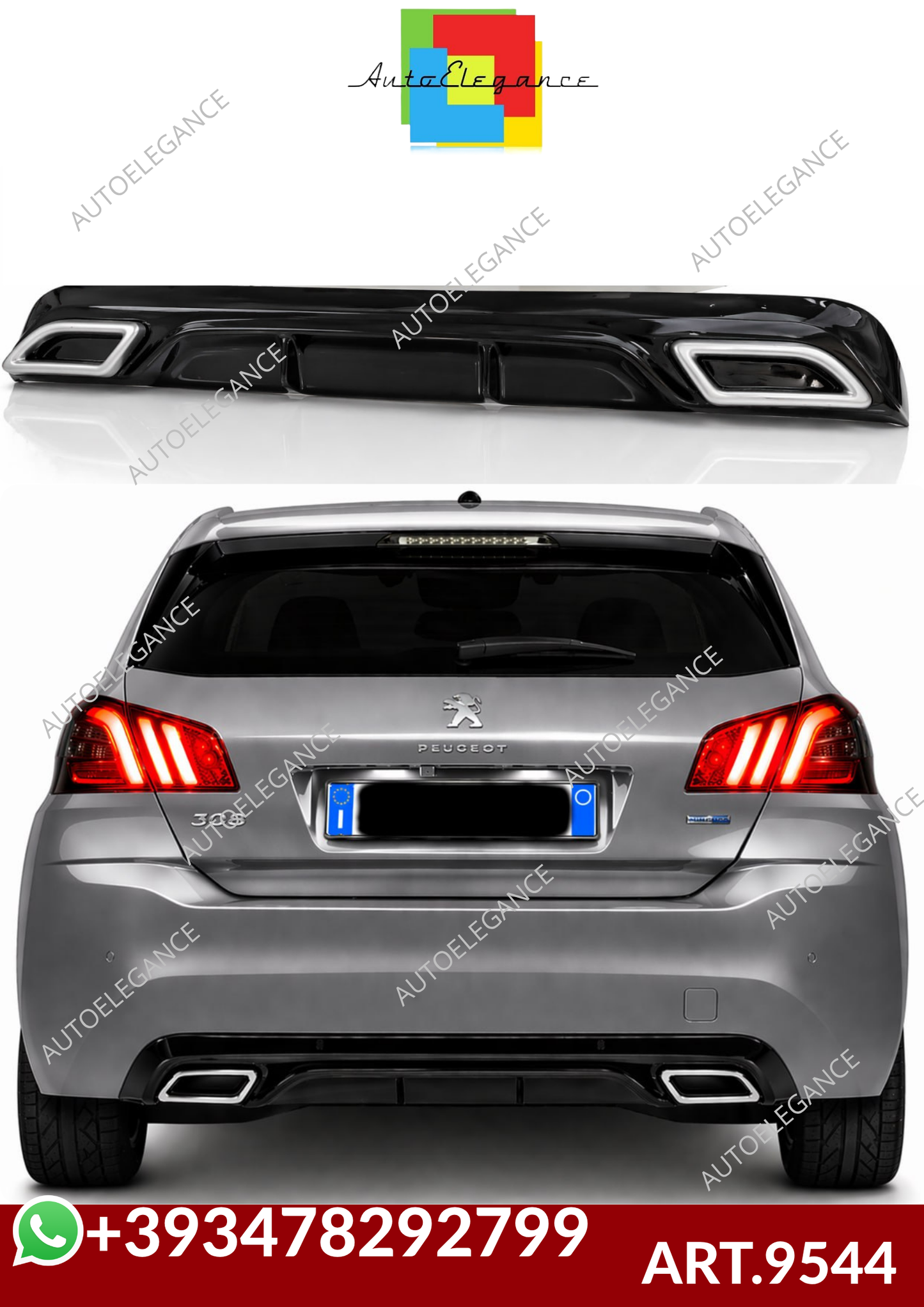 💕ART.9544 DIFFUSORE PEUGEOT 308 II 5 PORTE 13-21 LOOK  NERO LUCIDO TERMINAL💕