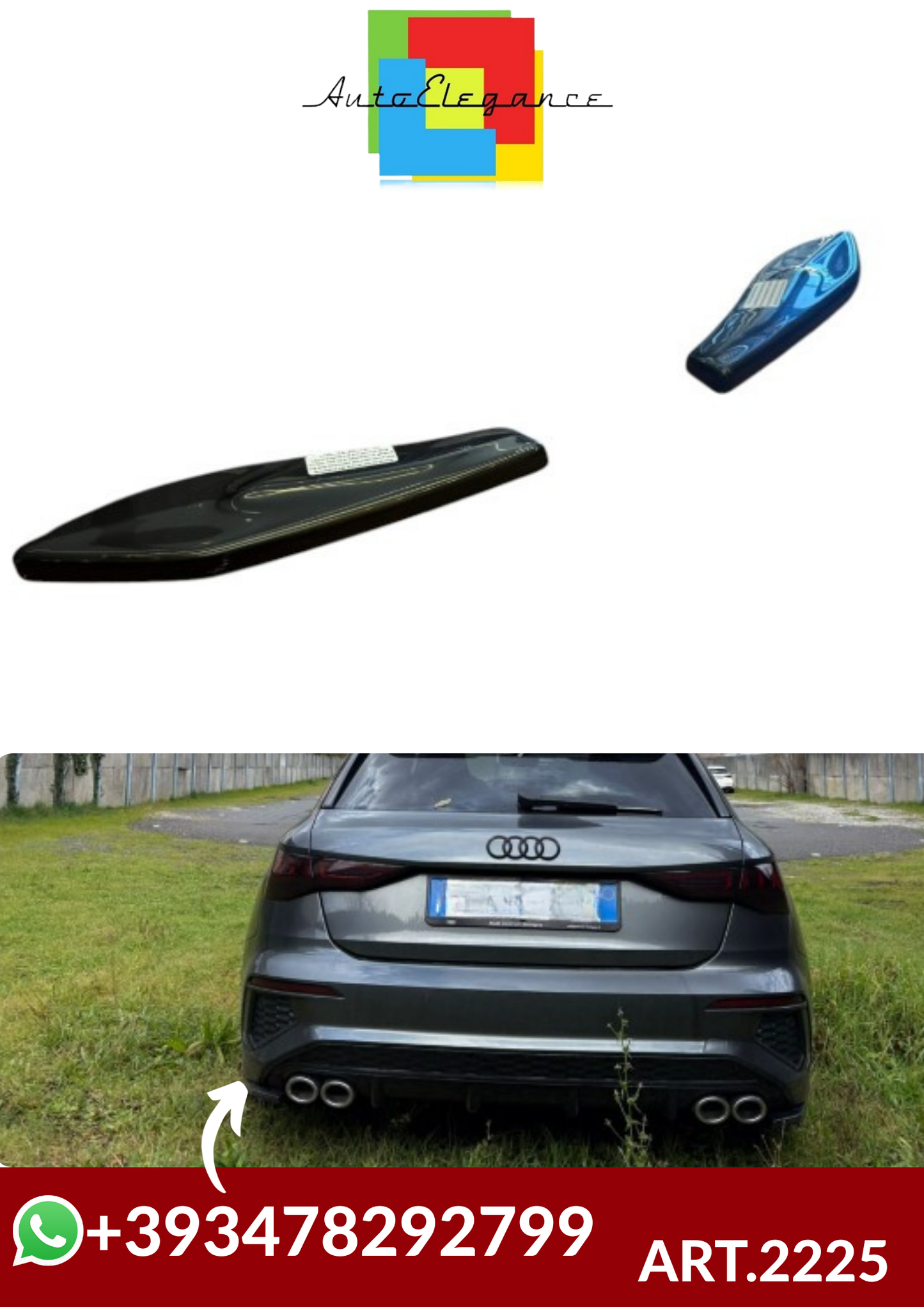 💕ART.2225 FLAPS DIFFUSORE A3 8Y 2020-2024  SLINE S3 NERO LUCIDO 💕