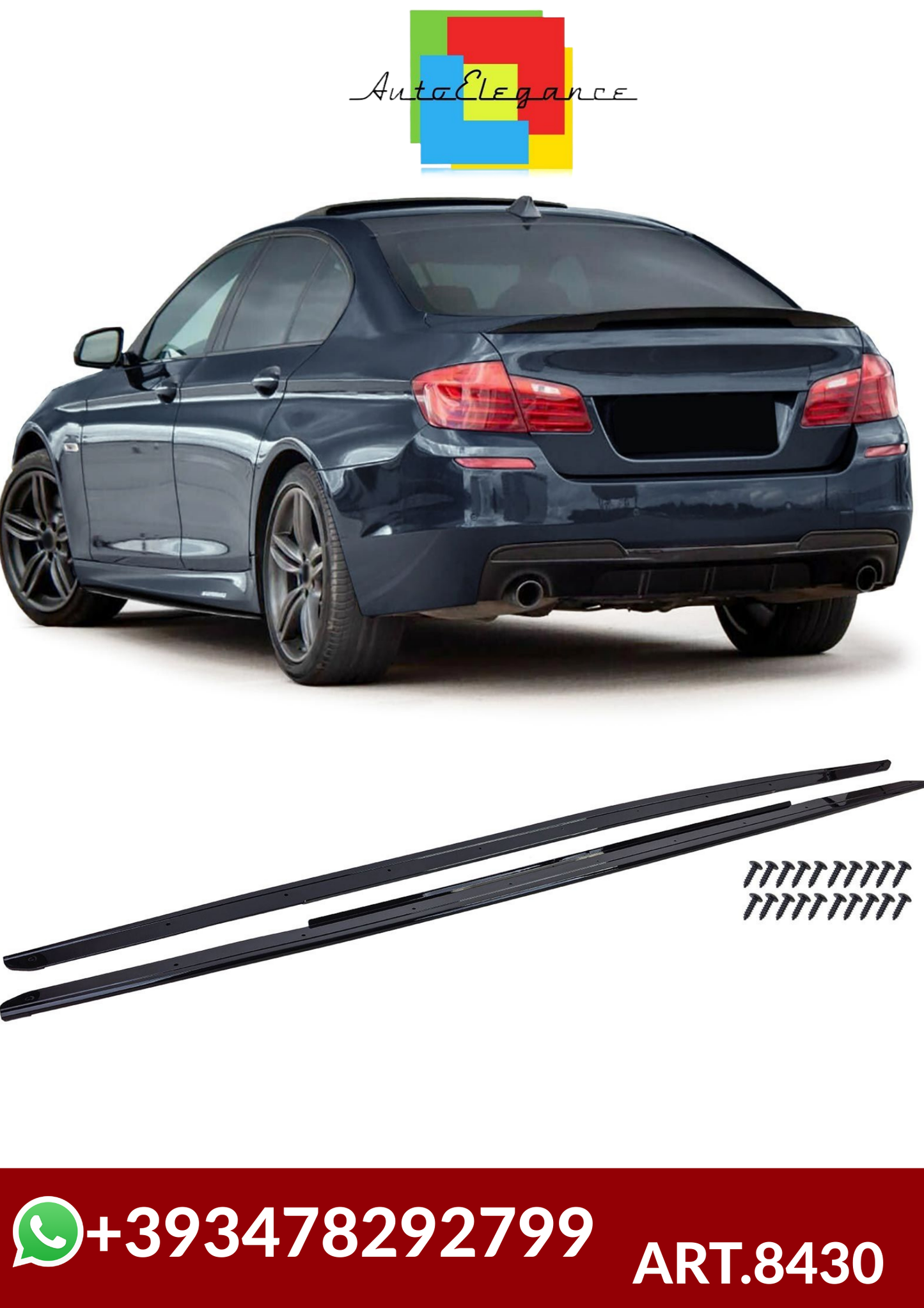 💕ART.8430  SOTTO  MINIGONNE BMW SERIE 5 F10 F11 F18 2010-2017 NERO  LUCIDO💕