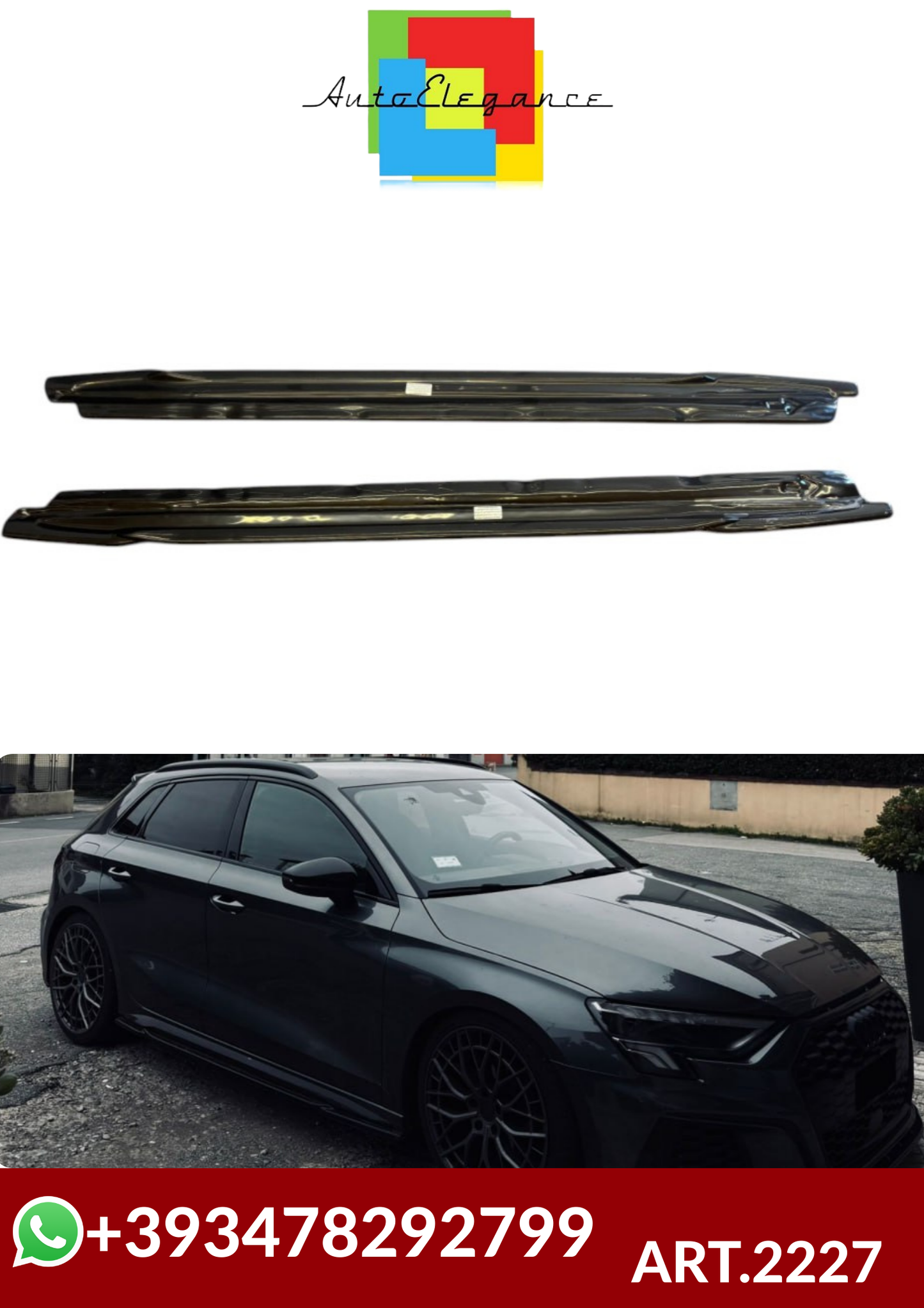 💕ART.2227 SOTTO MINIGONNE AUDI A3 8Y S3 2020-2024 NERO LUCIDO 💕