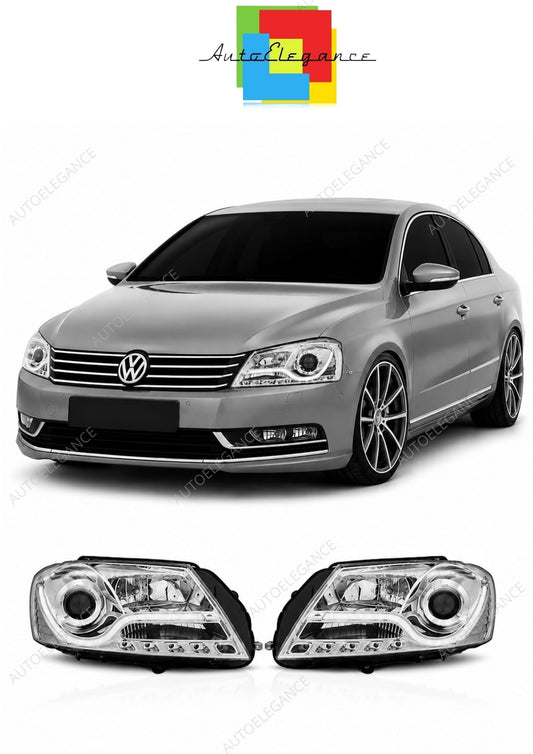 💕 Fari Anteriori Adatto per VW Passat B7 2010-2014 Tube Light LED Cromati 💕
