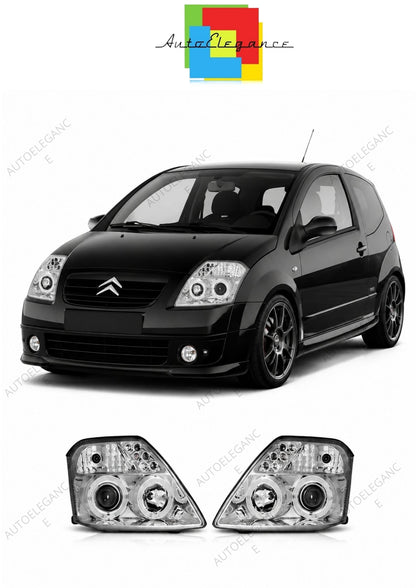 💕 Fari Anteriori Adatto per Citroen C2 2003-2010 Angel Eyes Cromati 💕