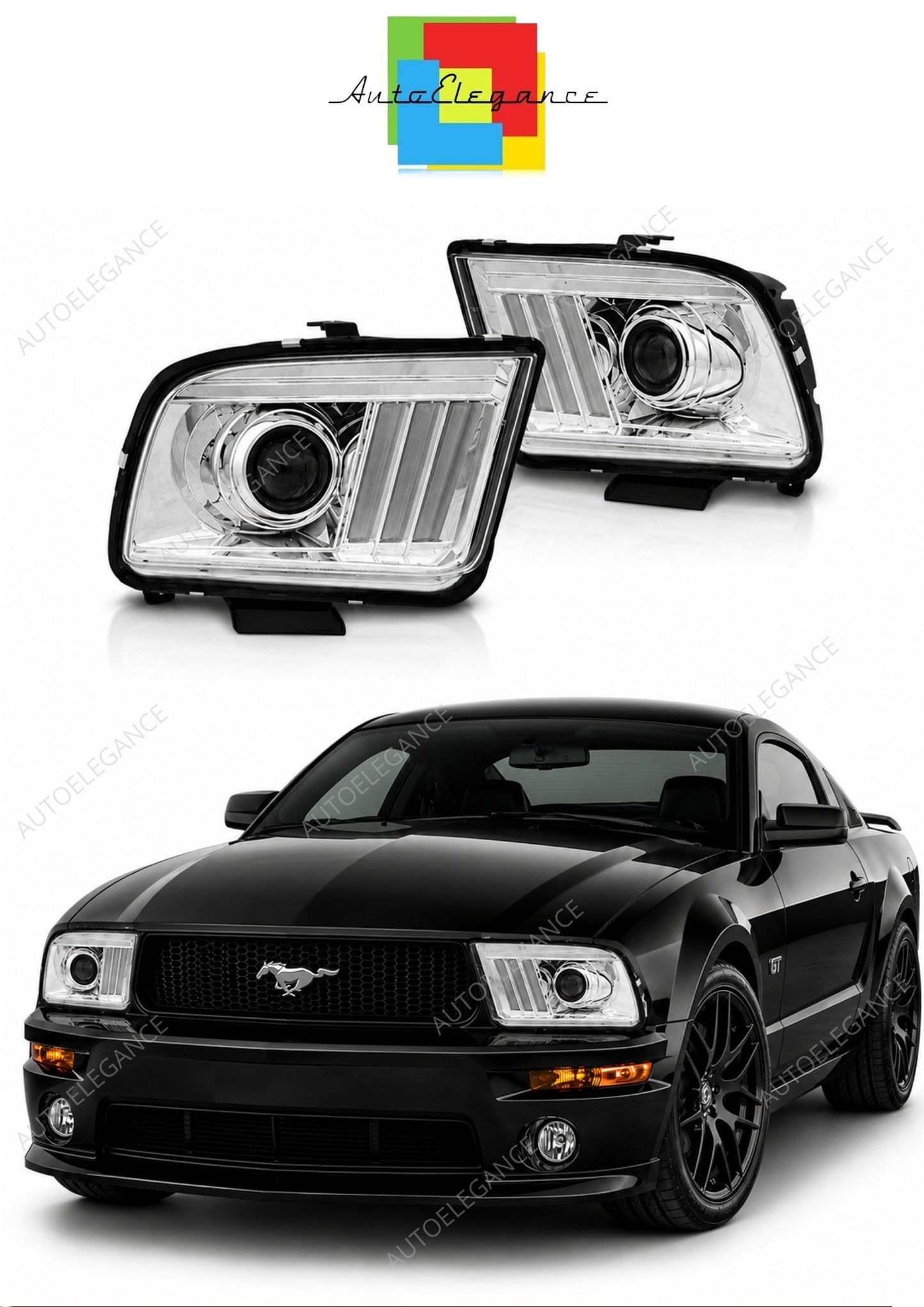 💕 Fari Anteriori Adatto per Ford Mustang 04-09 LED Tube Light Cromati 💕